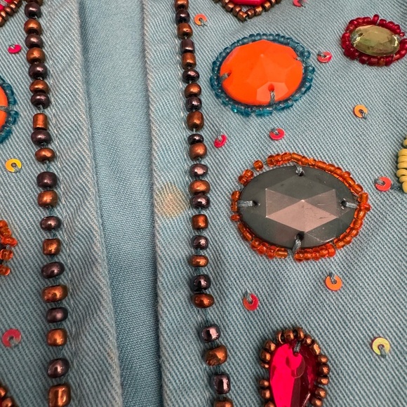 Life Style Jacket Womens Aqua Blue Stone Embellished Coat Sequin Hook Eye Size M - Picture 8 of 14